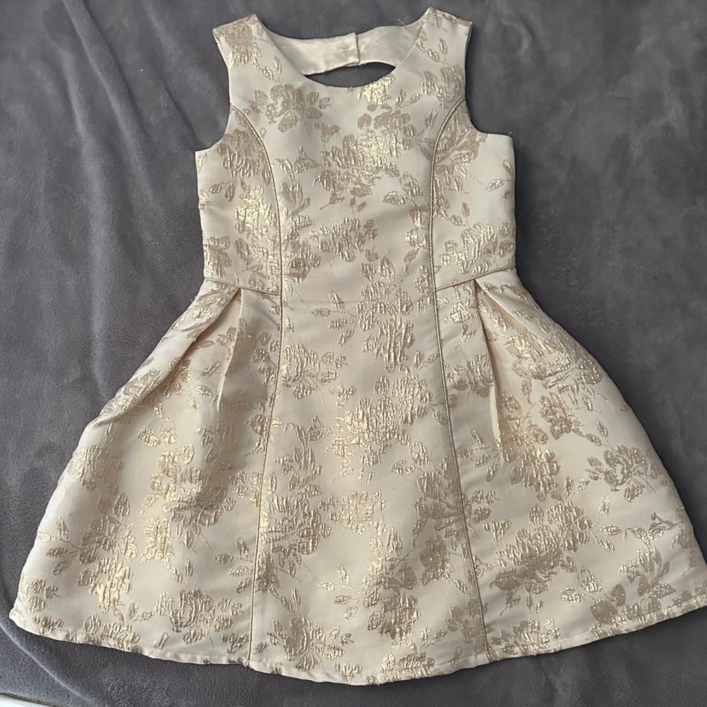 The Children's Place Cream Dress with Gold Floral Jacquard